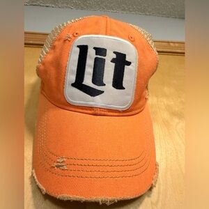 Orange Distressed Trucker Hat with 'Lit' Logo NWOT